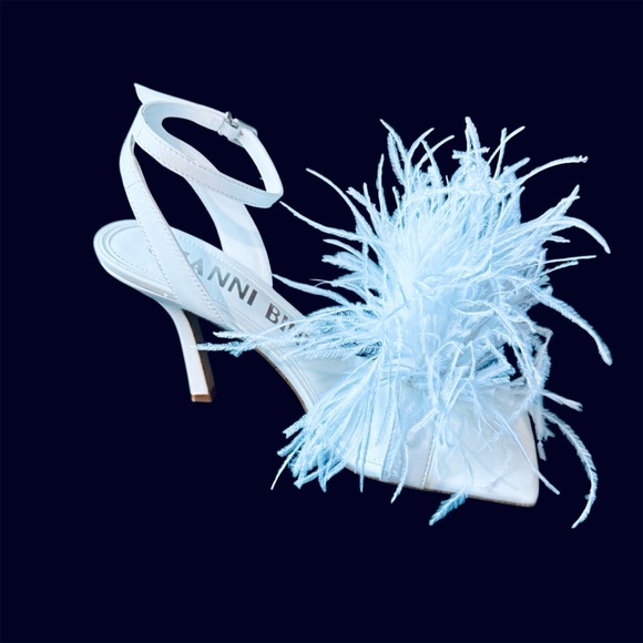 Gianni Bini Neela White Leather Heels Sandals, Ankle Strap - Picture 4 of 8